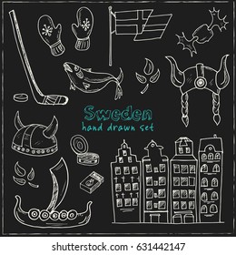 Collection with isolated sweden symbols. Vector illustration.