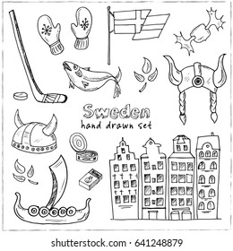 Collection with isolated sweden symbols. Vector illustration.