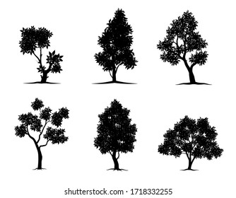 Collection Isolated Tree Symbol Silhouette Style Stock Vector (royalty 