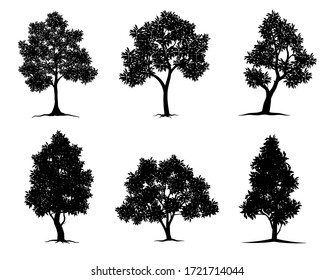 collection isolated tree Symbol silhouette style on white background. Can be used for your work.