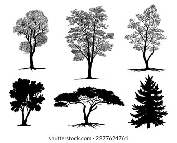 collection isolated tree Symbol silhouette style on white background. Can be used for your work.