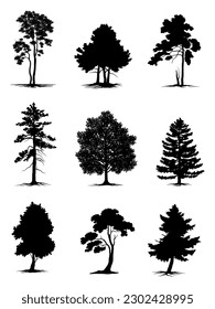 collection isolated tree Symbol silhouette style on white background. Can be used for your work.