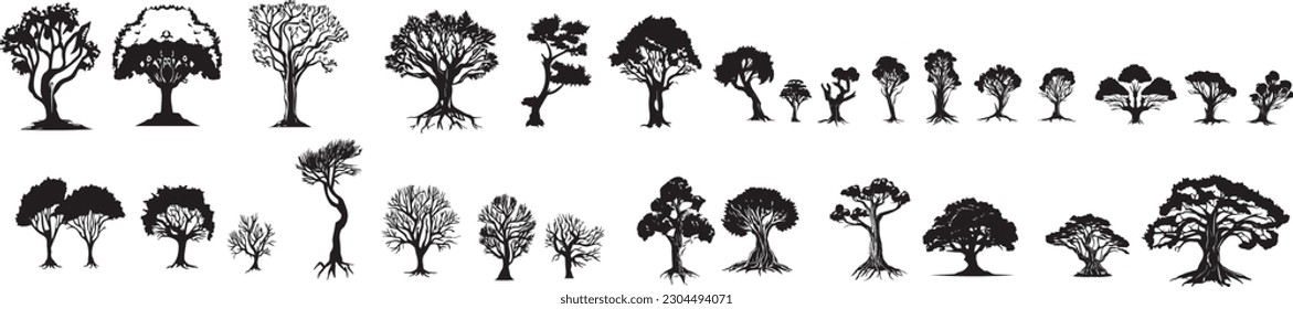 collection isolated tree Symbol silhouette style on white background. Can be used for your work.
