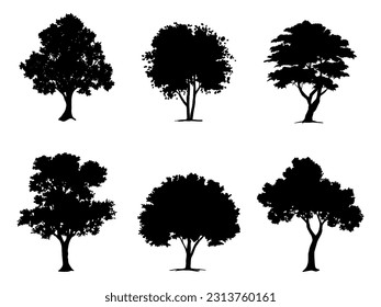 collection isolated tree Symbol silhouette style on white background. Can be used for your work.