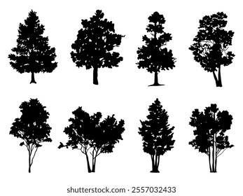 collection isolated tree Symbol silhouette style on white background. Can be used for your work.