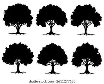 collection isolated tree Symbol silhouette style on white background. Hand drawn isolated illustrations.
