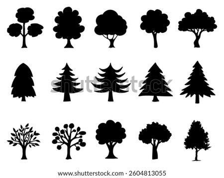 collection isolated tree Symbol silhouette style on white background. Hand drawn isolated illustrations.
