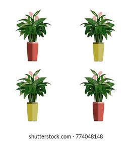 The collection isolated tree vector , beautiful ornamental plants for the garden and home , Green foliage in pots .