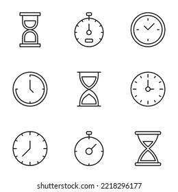 Collection of isolated vector line icons for web sites, adverts, articles, stores, shops. Editable strokes. Signs of various timers, clocks, hourglasses 