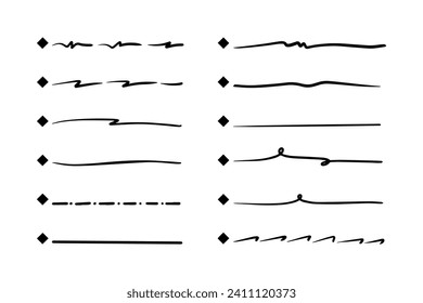 Sammlung von isolierten Vektorgrafik-Checklisten, Markierungen und Kontrollkästchen im Doodle