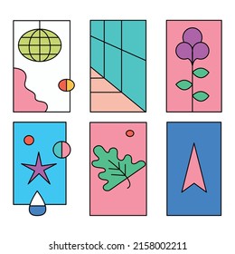 Collection of isolated vector posters made of geometric shapes. Abstract flat illustration.
