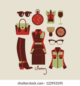 collection of isolated woman clothes and accessories in classic style vector illustration eps 10