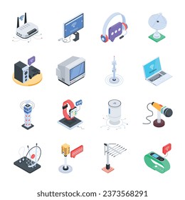 Collection of Isometric Communication Icons 

