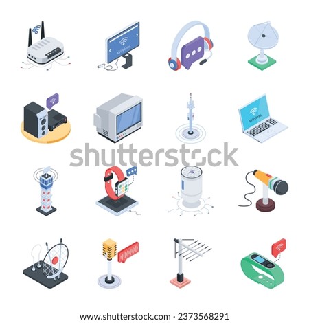 Collection of Isometric Communication Icons 

