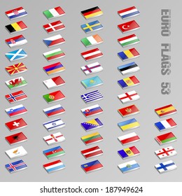 Collection of isometric European Flags icons