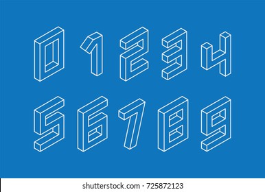 Collection of the isometric numbers. 3d vector illustration.