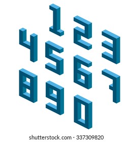 Collection of the isometric numbers, isometric grid 26.57 degree. Vector illustration