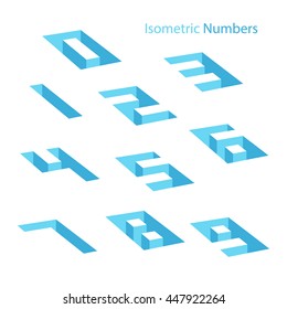 Collection of isometric numbers. Hole effect. Three-Dimensional elements. Vector illustration.