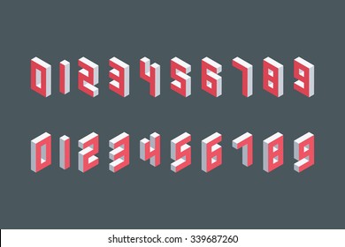 Collection of the isometric numbers. Three-Dimensional elements. Vector illustration.