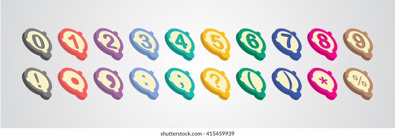 Collection of the isometric numbers. Vector illustration, 3d numbers