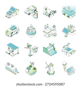 Colección de Ilustraciones de Sostenibilidad Isométrica 