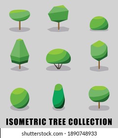 Collection of isometric tree and shrub flat design style. Vector illustration.