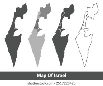 Collection of Israel country grey political maps set with outline border