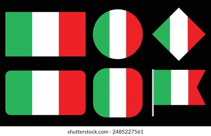 Colección de Vector de la bandera de Italia aislado sobre fondo negro.