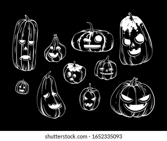 Colección de farolillos tallados con graciosas expresiones faciales cómicas en blanco y negro