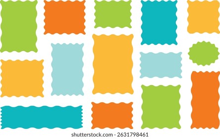 Collection of Jagged Edge Label and Badge Shapes in Black and Color – Vector Tag Set for Stickers, Seals, or Coupons

