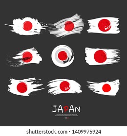Collection of Japan flag with  brush stroke background 
