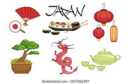 Collection of Japan Traditional Famous Symbols, Travel to Asia Design Elements Vector Illustration