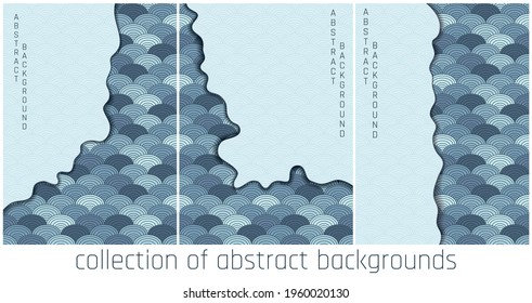 collection of japanese abstract background with shadow in blue colours