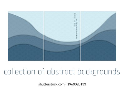 collection of japanese abstract background with shadow in blue colours