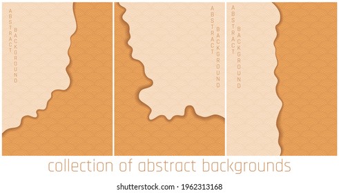 collection of japanese abstract backgrounds with shadow in gold yellow colours