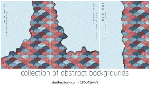 collection of japanese abstract backgrounds with shadow in brown and blue colours, main colours is blue