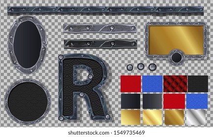 Collection of Japanese pattern vector red and blue. Illustration with asian traditional accessories. Chinese backgrounds. brush metal and stone