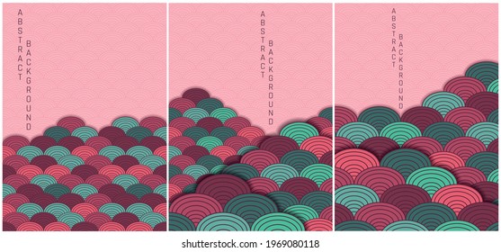 collection of japanese pink and green abstract backdrops