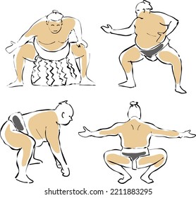 collection of Japanese sumo wrestlers in different poses vector
