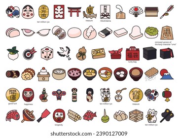A collection of Japanese traditional cultural icons.