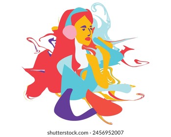 Collection of jazz musicians, jazz music festivals, concerts, eventMulticolored hand-drawn jazz music session poster. Artsy promo flyer or invitation. Colorful abstract poster woman