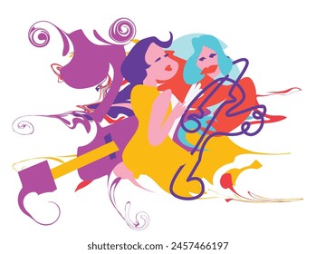 Collection of jazz musicians, jazz music festivals, concerts, events with musical instruments, musicians and singers. Vector illustration in colorful,expressional People enjoy drinking