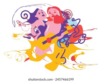 Collection of jazz musicians, jazz music festivals, concerts, events with musical instruments, musicians and singers. Vector illustration in colorful,expressional party. Modern art graphic 