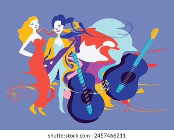Collection of jazz musicians, jazz music festivals, concerts, events with musical instruments, musicians and singers. Vector illustration in colorful,expressional style design color Podcaster, radio h