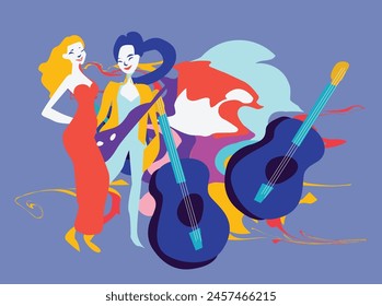 Collection of jazz musicians, jazz music festivals, concerts, events with musical instruments, musicians and singers. Vector illustration in colorful,expressional style design color workplace flat cha