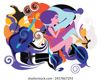 Collection of jazz musicians, jazz music festivals, concerts, events with musical instruments,jazz classic woman Vector illustration in colorful,Female broadcaster