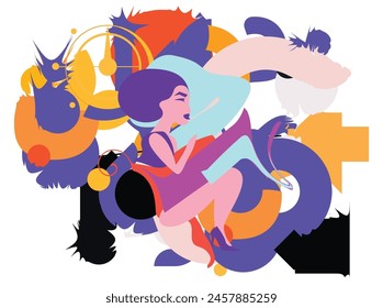 Collection of jazz musicians, jazz music festivals, concerts, events with musical instruments, Music festival.Vector illustrations of musicians, people and musical instruments: drums, cello, synthesiz