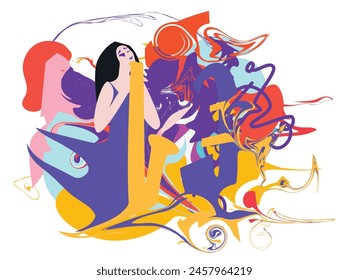 Collection of jazz musicians, jazz music festivals, concerts, events with musical instruments, Music festival.Vector illustrations of musicians, people and sexophone liquify musican jazz