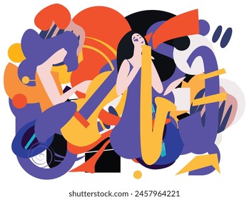 Collection of jazz musicians, jazz music festivals, concerts, events with musical instruments, Music festival.Vector illustrations of musicians, people and fun fun music rock 