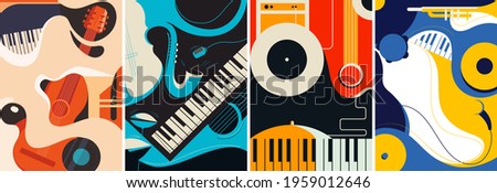 Collection of jazz posters. Flyer templates in flat design.